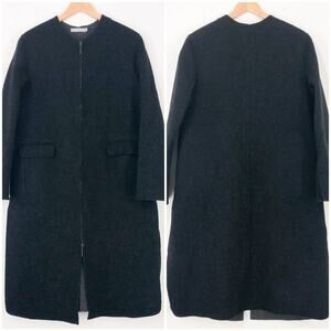 Vince Wool Blend Overcoat Collarless Long Coat Zip Up Pockets Size Medium Gray